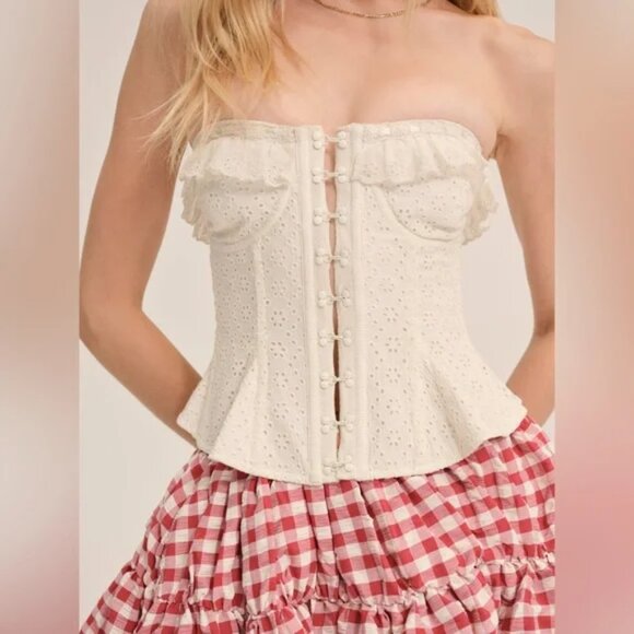 For Love & Lemons White Tea Time Corset Top S NWT - Picture 2 of 8